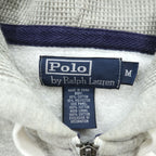Polo by Ralph Lauren 90s Big Pony Full Zip Hoodie Gray Fleece Sweatshirt Arm Stripe Men’s M