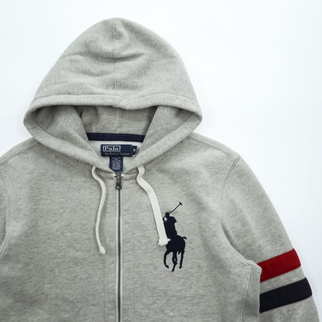 Polo by Ralph Lauren 90s Big Pony Full Zip Hoodie Gray Fleece Sweatshirt Arm Stripe Men’s M
