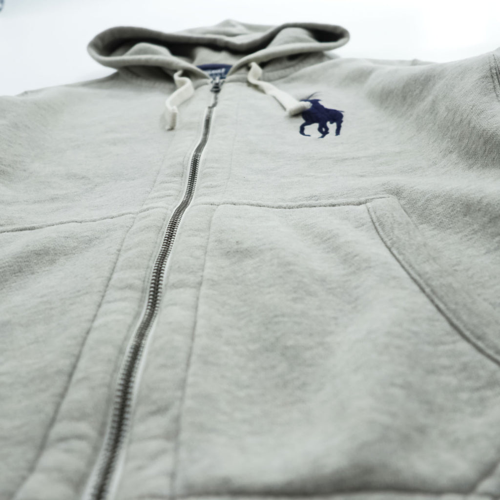 Polo by Ralph Lauren 90s Big Pony Full Zip Hoodie Gray Fleece Sweatshirt Arm Stripe Men’s M