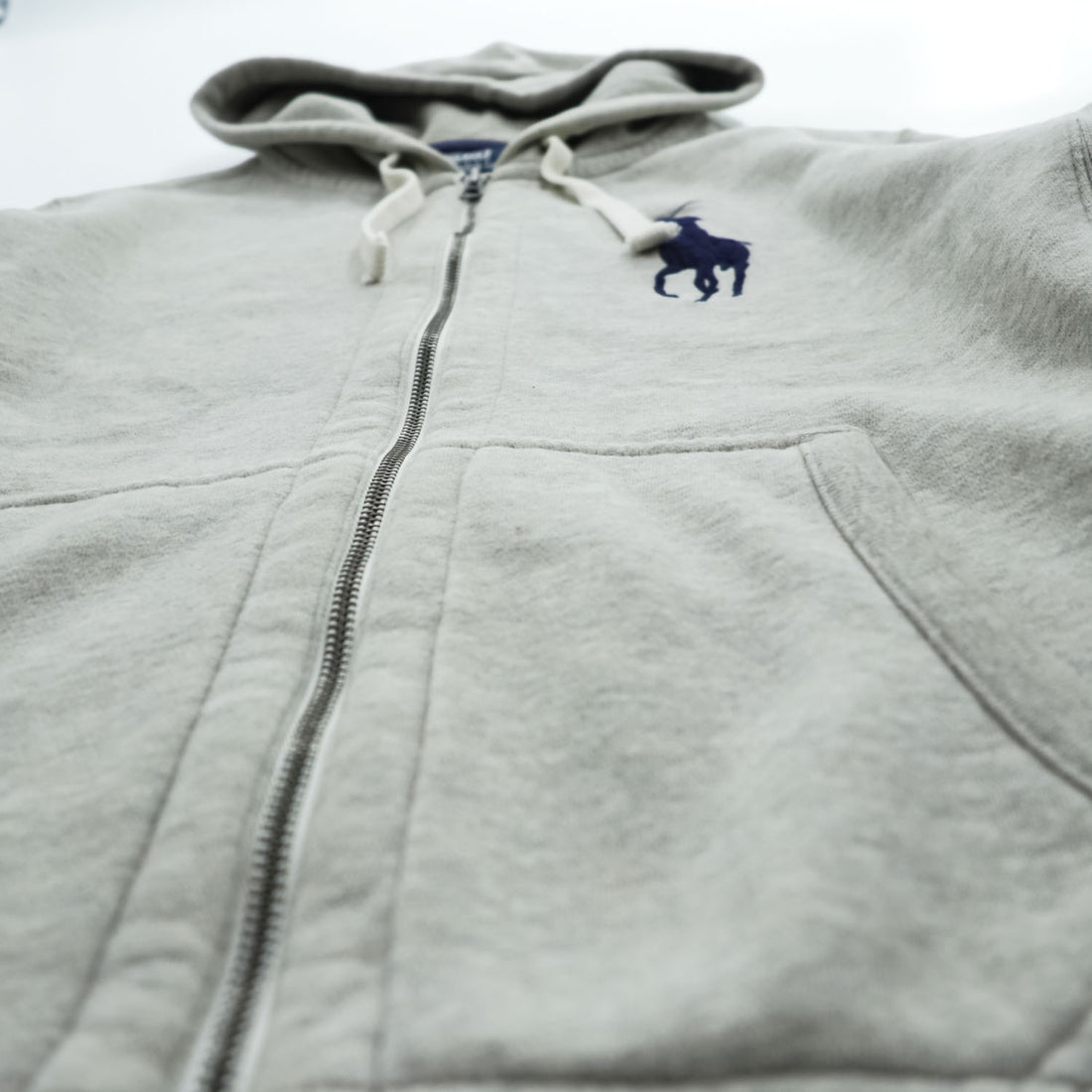 Polo by Ralph Lauren 90s Big Pony Full Zip Hoodie Gray Fleece Sweatshirt Arm Stripe Men’s M