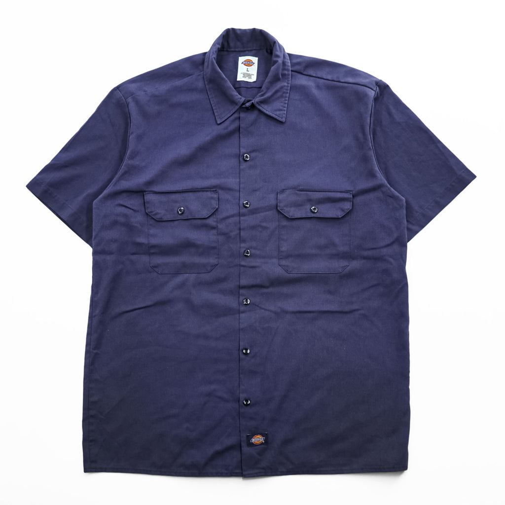 Dickies 1574 Short Sleeve Work Shirt Navy Blue Poly Cotton Twill Men’s L Made in Honduras