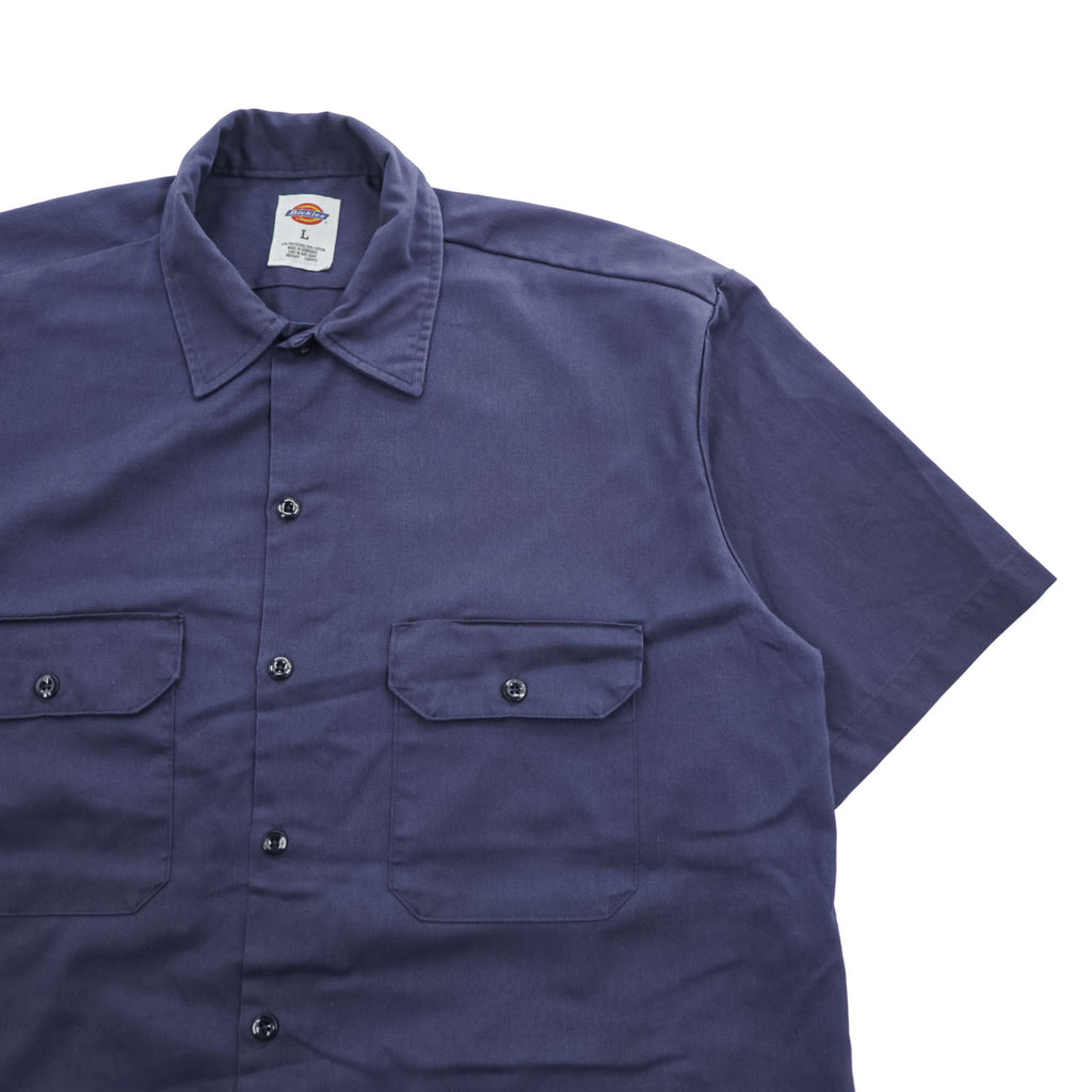Dickies 1574 Short Sleeve Work Shirt Navy Blue Poly Cotton Twill Men’s L Made in Honduras