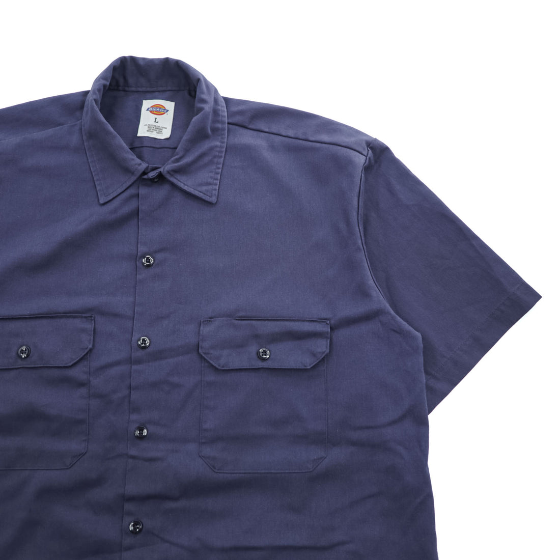Dickies 1574 Short Sleeve Work Shirt Navy Blue Poly Cotton Twill Men’s L Made in Honduras