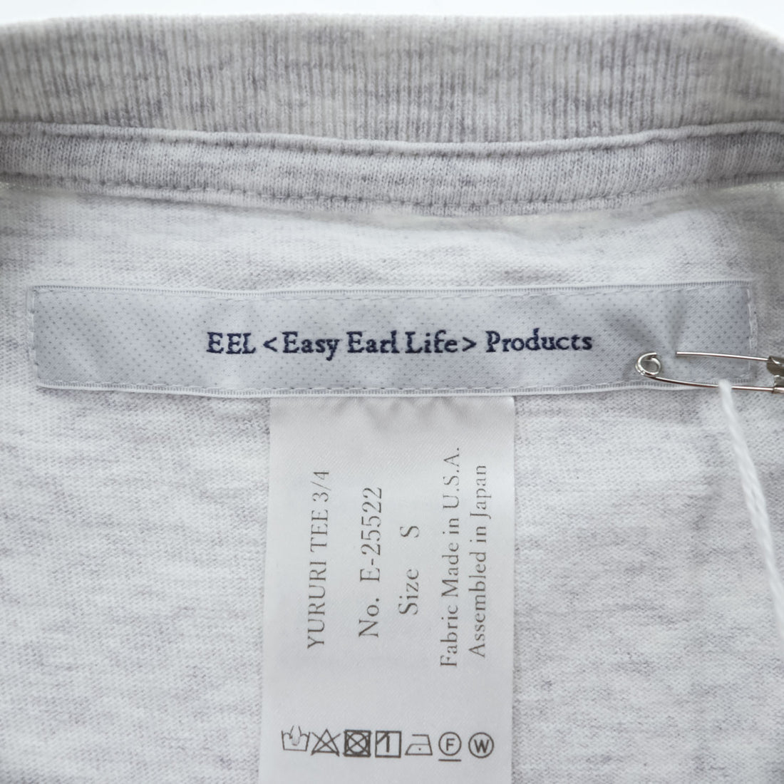 EEL Japan-made T-Shirt, Size S, Gray, Wide Fit, YURURI TEE 3/4 USA-made Fabric, E-25522 Unused