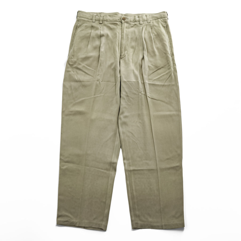 90s Vintage Caribbean 100% Silk Pleated Pants Beige Khaki Men’s 36x29 Made in China