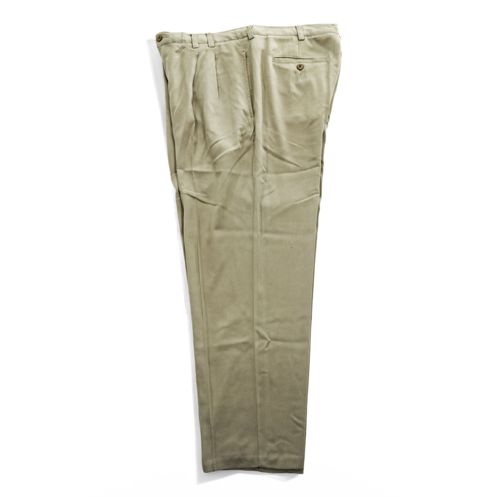 90s Vintage Caribbean 100% Silk Pleated Pants Beige Khaki Men’s 36x29 Made in China