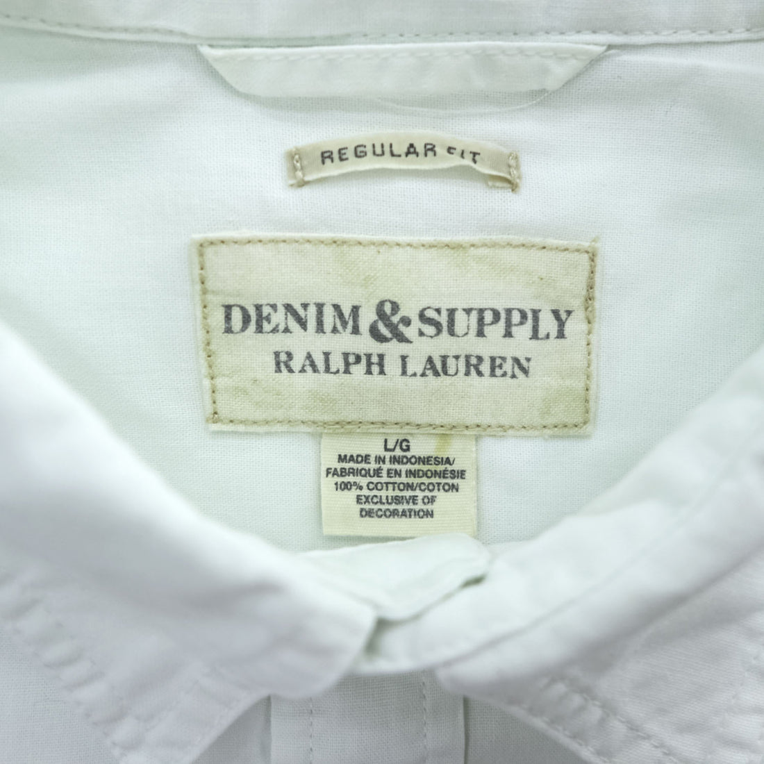 Denim & Supply Ralph Lauren White Short Sleeve Work Shirt Regular Fit Men’s L 100% Cotton Made in Indonesia