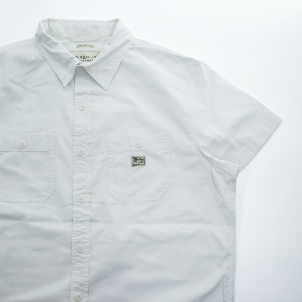 Denim & Supply Ralph Lauren White Short Sleeve Work Shirt Regular Fit Men’s L 100% Cotton Made in Indonesia