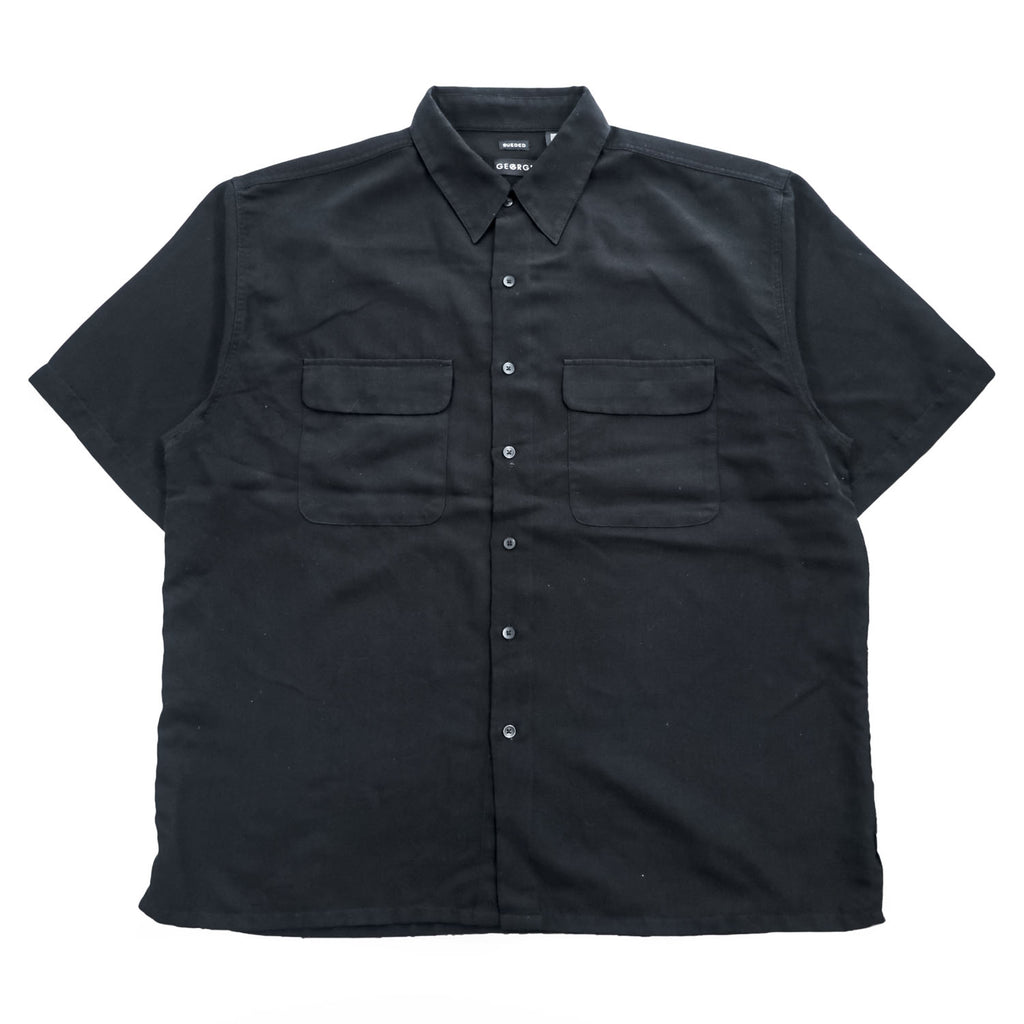90s Vintage George Sueded Faux Suede Short Sleeve Work Shirt Black Polyester Men’s XL