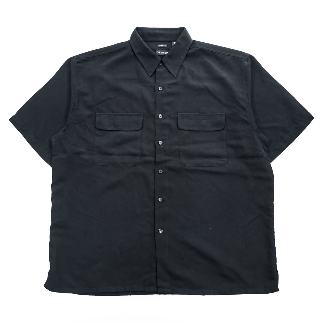 90s Vintage George Sueded Faux Suede Short Sleeve Work Shirt Black Polyester Men’s XL