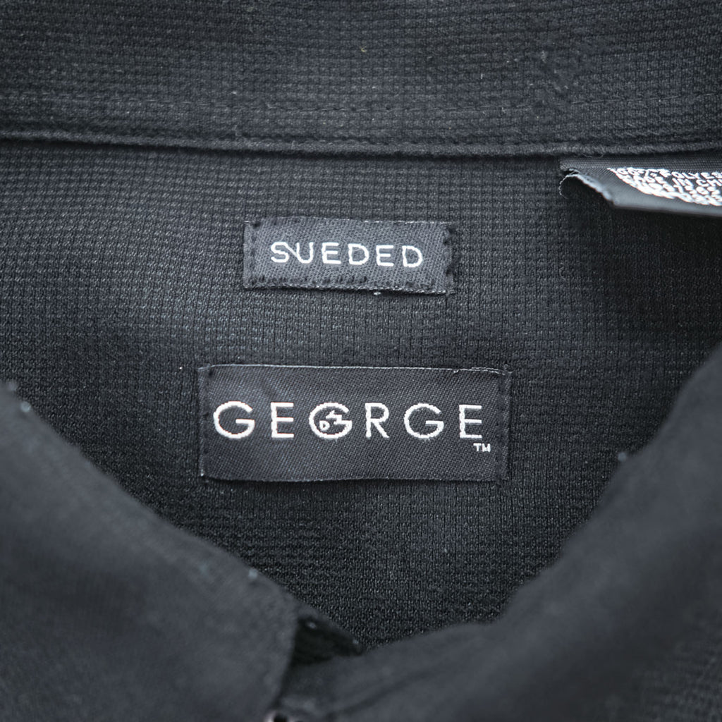 90s Vintage George Sueded Faux Suede Short Sleeve Work Shirt Black Polyester Men’s XL