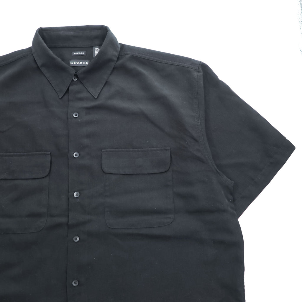 90s Vintage George Sueded Faux Suede Short Sleeve Work Shirt Black Polyester Men’s XL