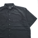 90s Vintage George Sueded Faux Suede Short Sleeve Work Shirt Black Polyester Men’s XL