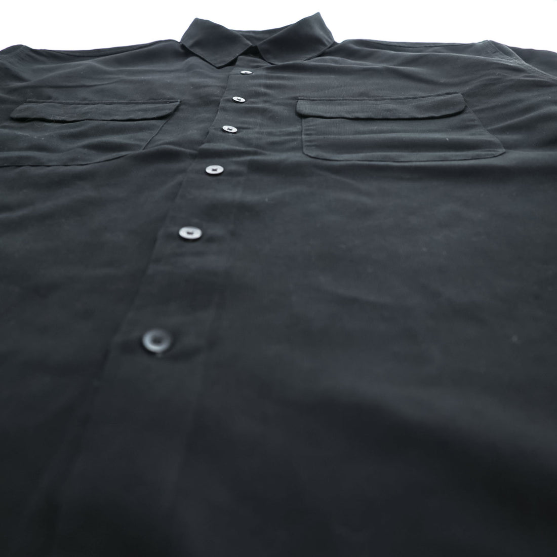 90s Vintage George Sueded Faux Suede Short Sleeve Work Shirt Black Polyester Men’s XL