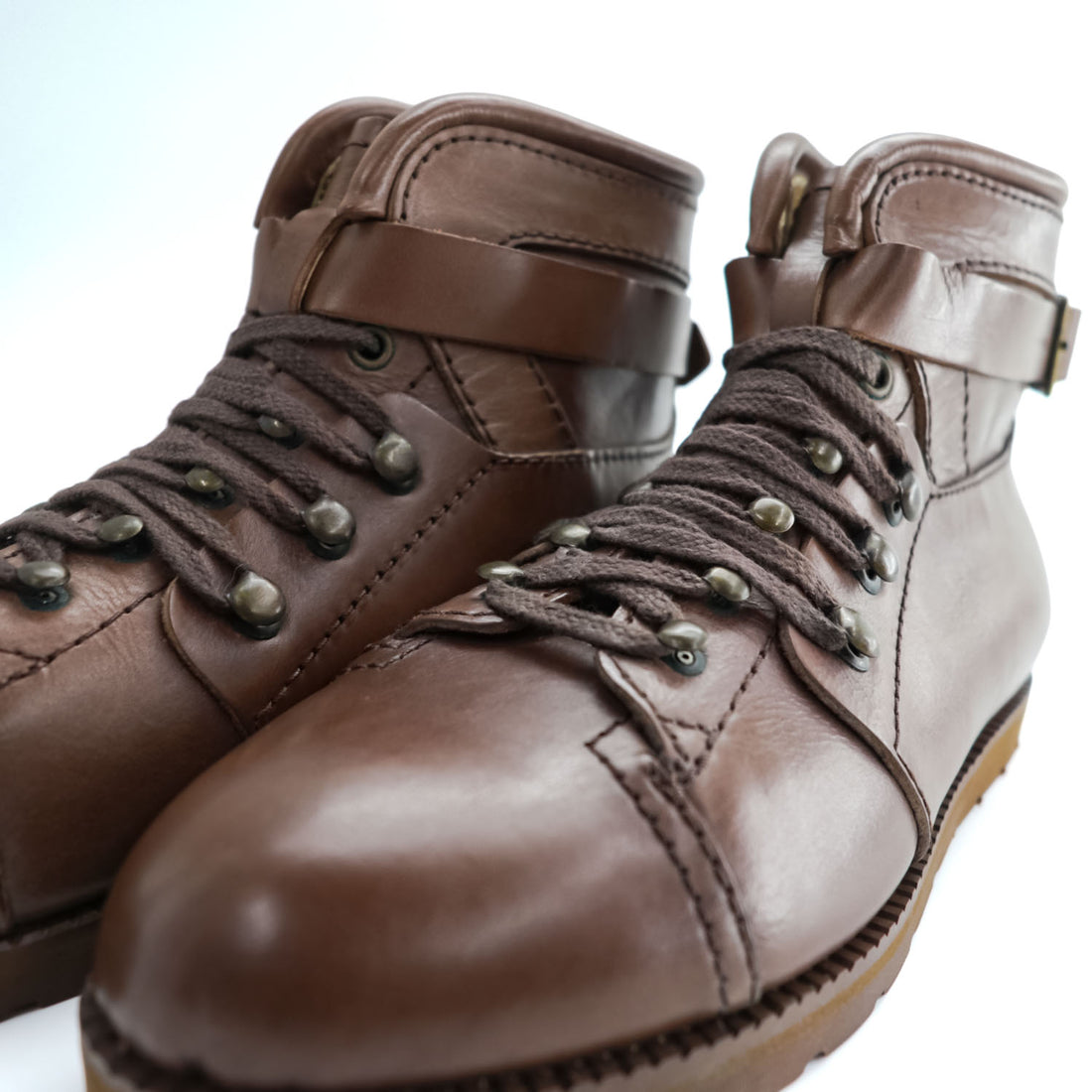 Y's ( Yohji Yamamoto ) レザー アンクルブーツ 24.5cm ブラウン ベルトストラップ レースアップ 101-905