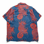 Sun Surf SS35551 Rayon Hawaiian Aloha Shirt Blue Red Pineapple Hibiscus Print Made in Japan Men’s M