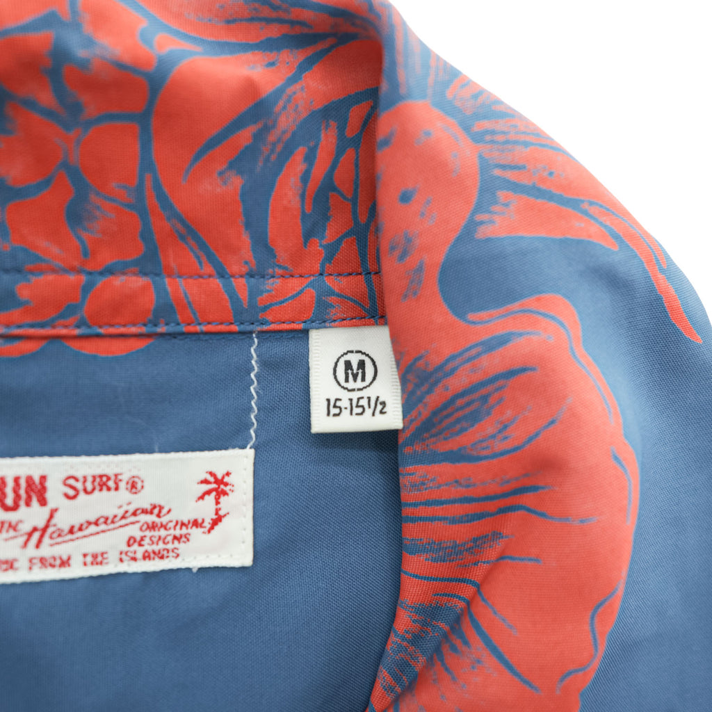 Sun Surf SS35551 Rayon Hawaiian Aloha Shirt Blue Red Pineapple Hibiscus Print Made in Japan Men’s M