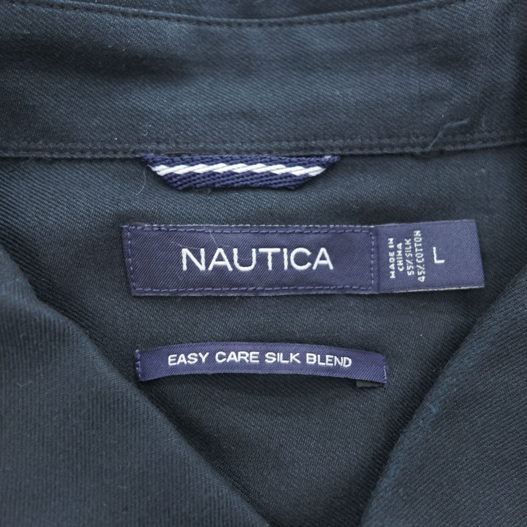 NAUTICA Short-Sleeve Shirt, Size L, Black, One-Point Logo, EASY CARE SILK BLEND