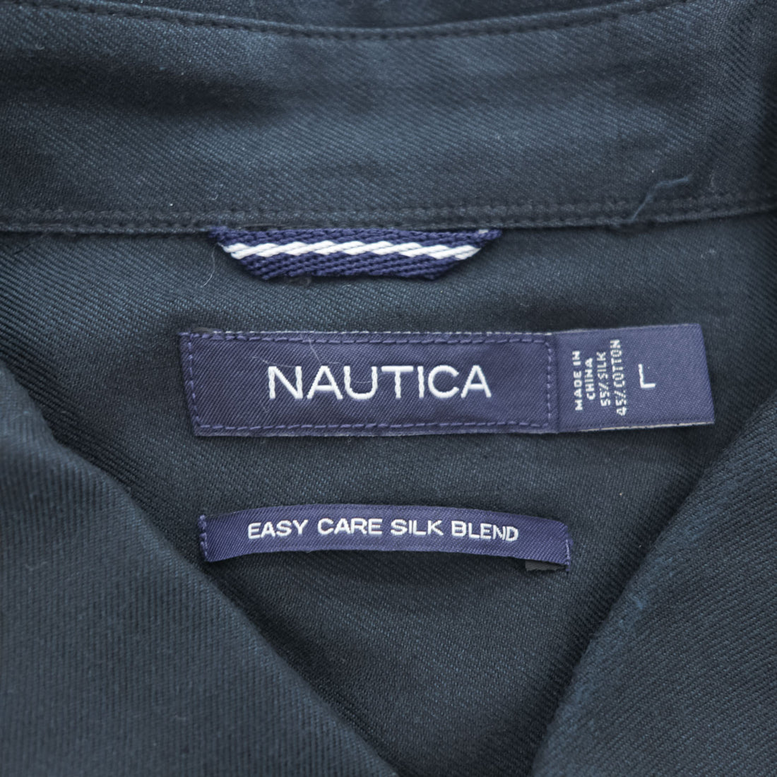 NAUTICA Short-Sleeve Shirt, Size L, Black, One-Point Logo, EASY CARE SILK BLEND