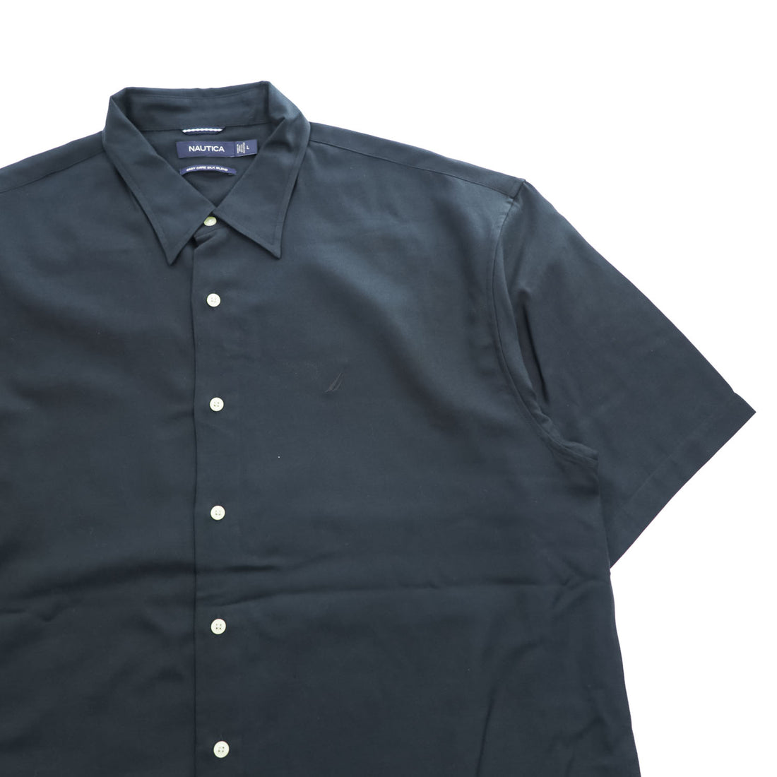 NAUTICA Short-Sleeve Shirt, Size L, Black, One-Point Logo, EASY CARE SILK BLEND