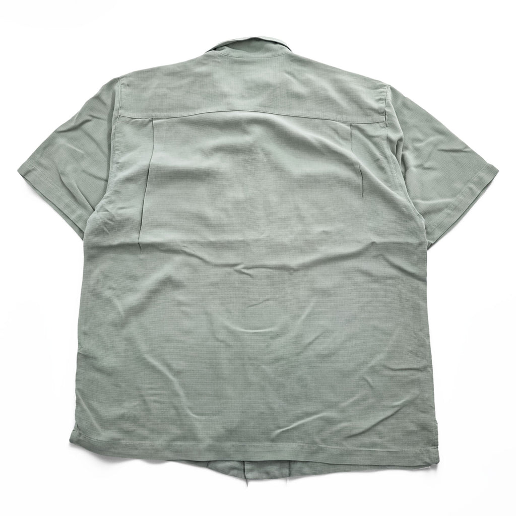 Tommy Bahama 100% Silk Camp Shirt Gray Sage Short Sleeve Open Collar Resort Shirt Men’s M