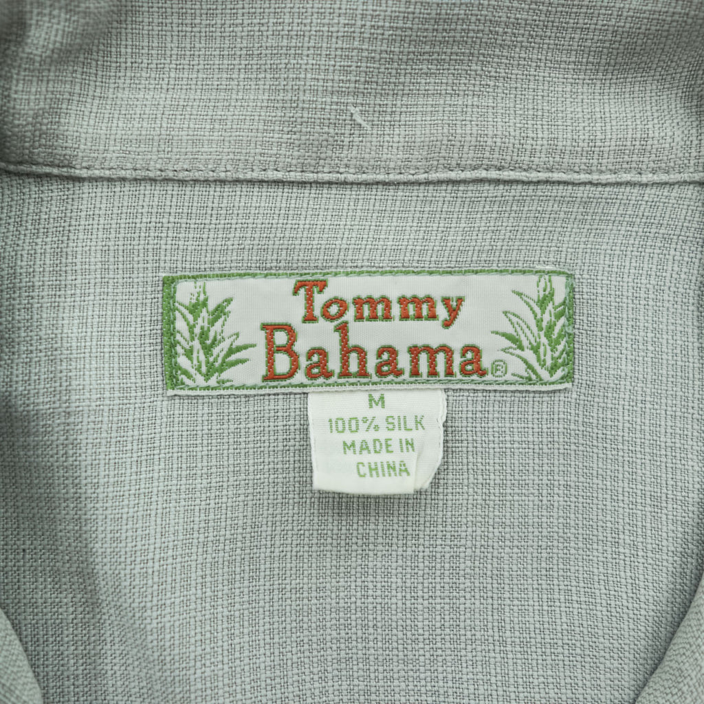 Tommy Bahama 100% Silk Camp Shirt Gray Sage Short Sleeve Open Collar Resort Shirt Men’s M