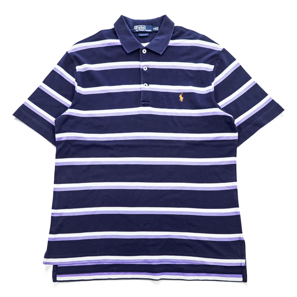 Polo Ralph Lauren 90s Vintage Polo Shirt, Size M, Navy, Striped, Small Pony Logo Embroidery, Golf Fit