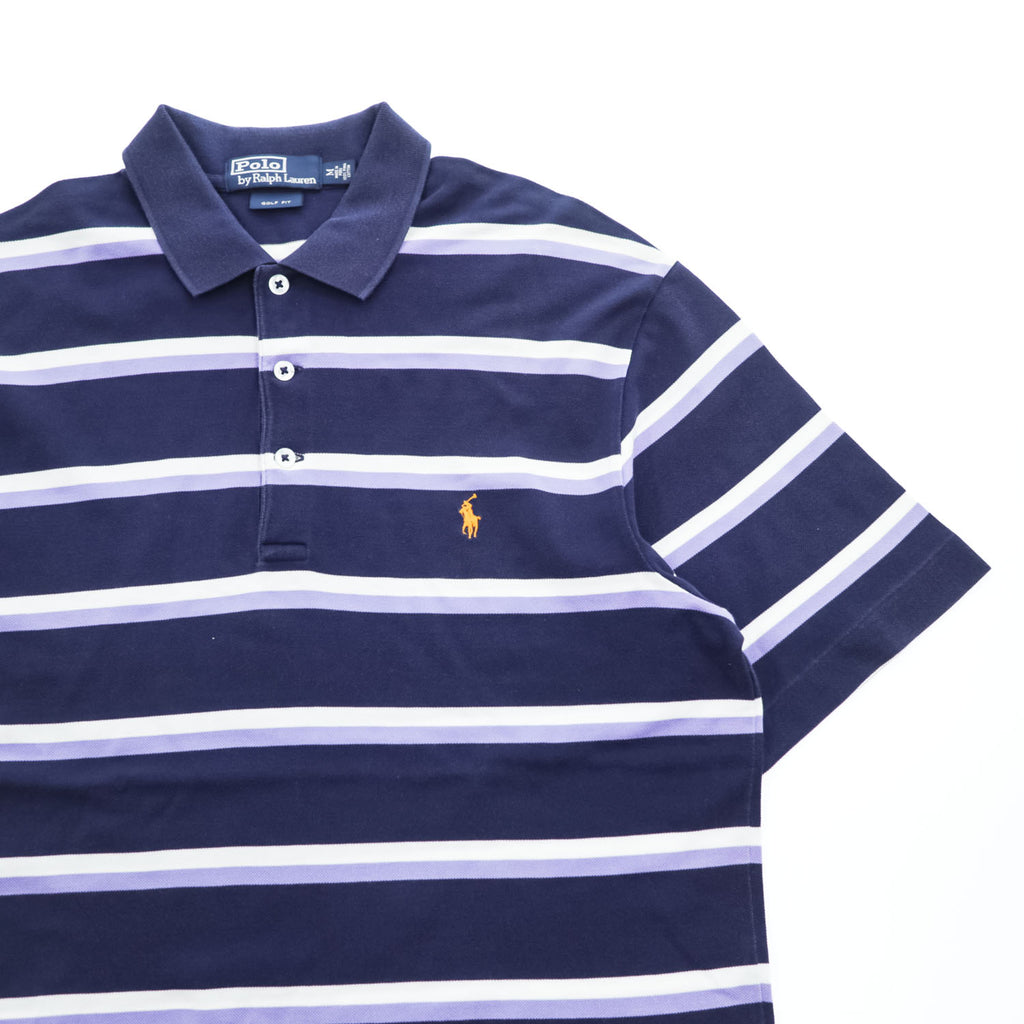 Polo Ralph Lauren 90s Vintage Polo Shirt, Size M, Navy, Striped, Small Pony Logo Embroidery, Golf Fit