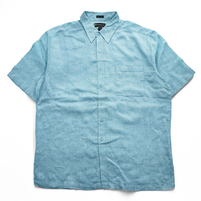 Weekender 半袖 リネン シャツ XL サックスブルー 麻100% ビッグサイズ Finest Linen 胸ポケット