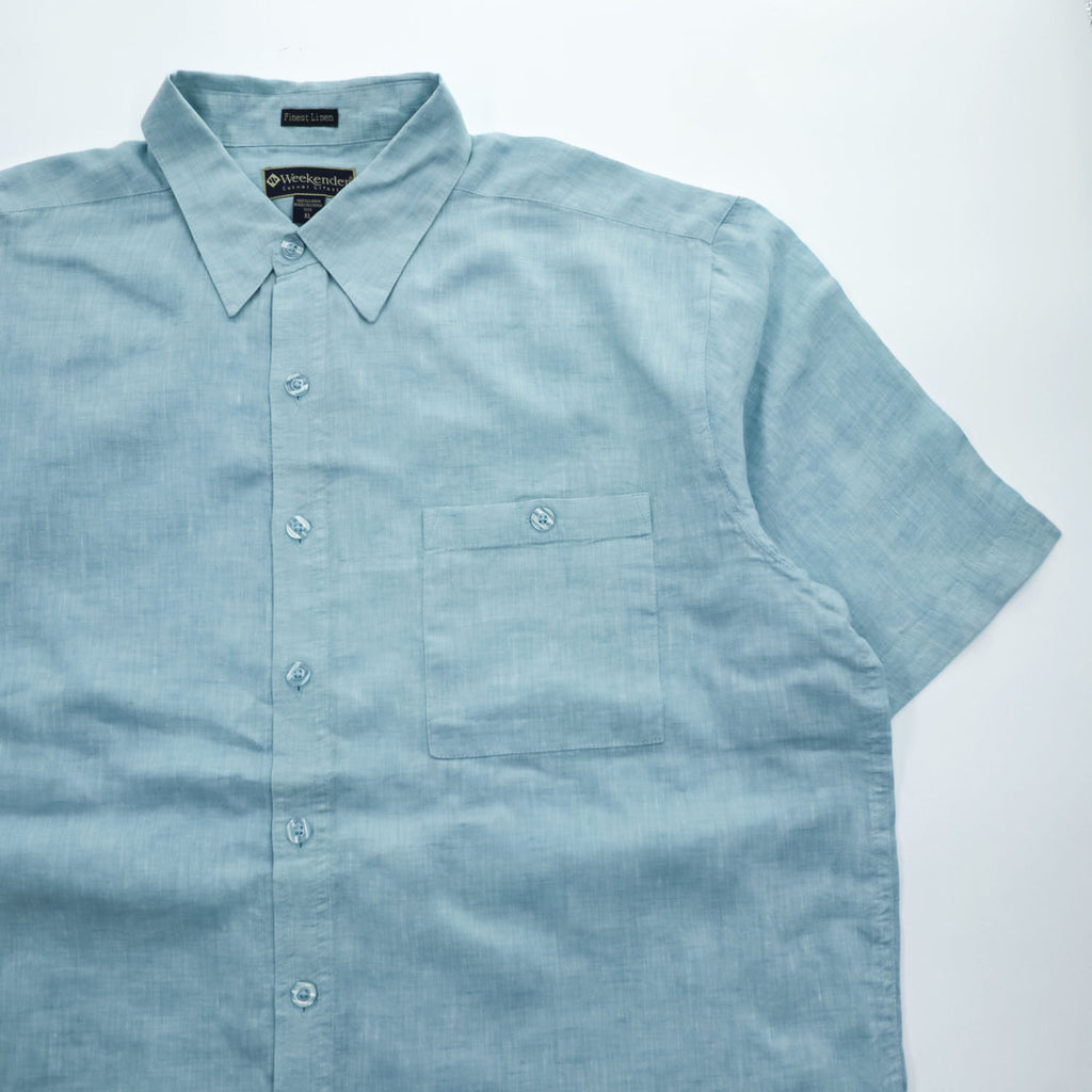 Weekender 半袖 リネン シャツ XL サックスブルー 麻100% ビッグサイズ Finest Linen 胸ポケット