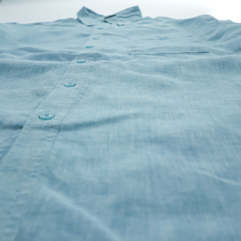 Weekender 半袖 リネン シャツ XL サックスブルー 麻100% ビッグサイズ Finest Linen 胸ポケット