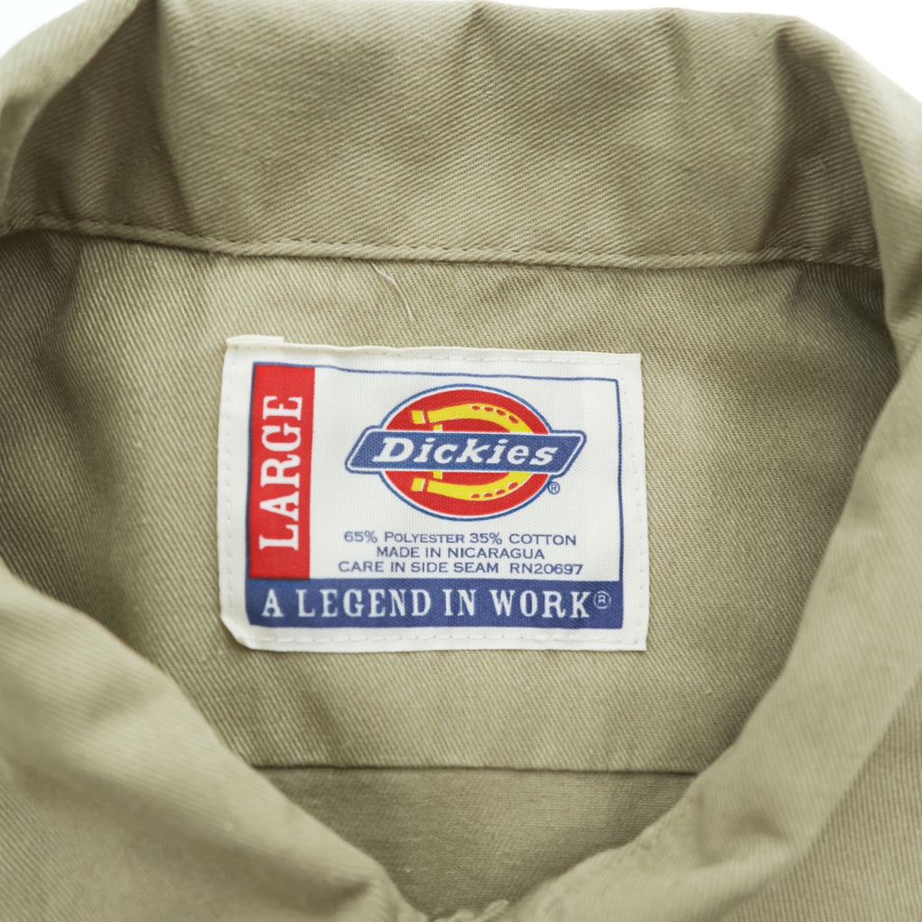 Dickies 長袖 ワークシャツ L カーキ ベージュ TCツイル ダブルポケット