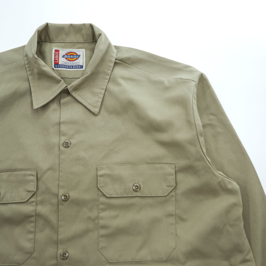 Dickies 長袖 ワークシャツ L カーキ ベージュ TCツイル ダブルポケット