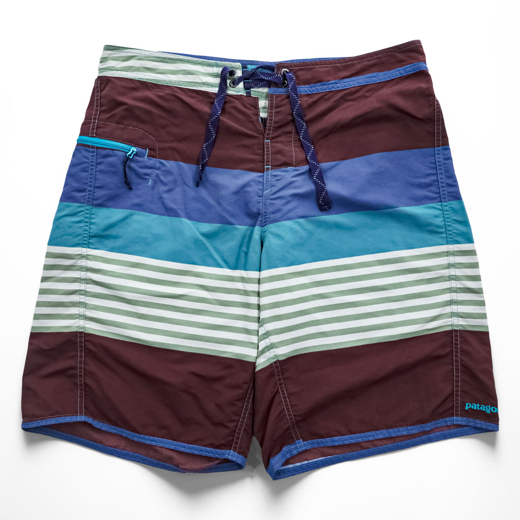Patagonia ボードショーツ Wavefarer Board Shorts ナイロンショートパンツ ハーフパンツ L ボルドー ブルー グリーン マルチカラー ボーダー 86558