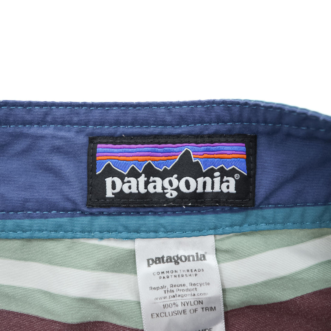 Patagonia ボードショーツ Wavefarer Board Shorts ナイロンショートパンツ ハーフパンツ L ボルドー ブルー グリーン マルチカラー ボーダー 86558