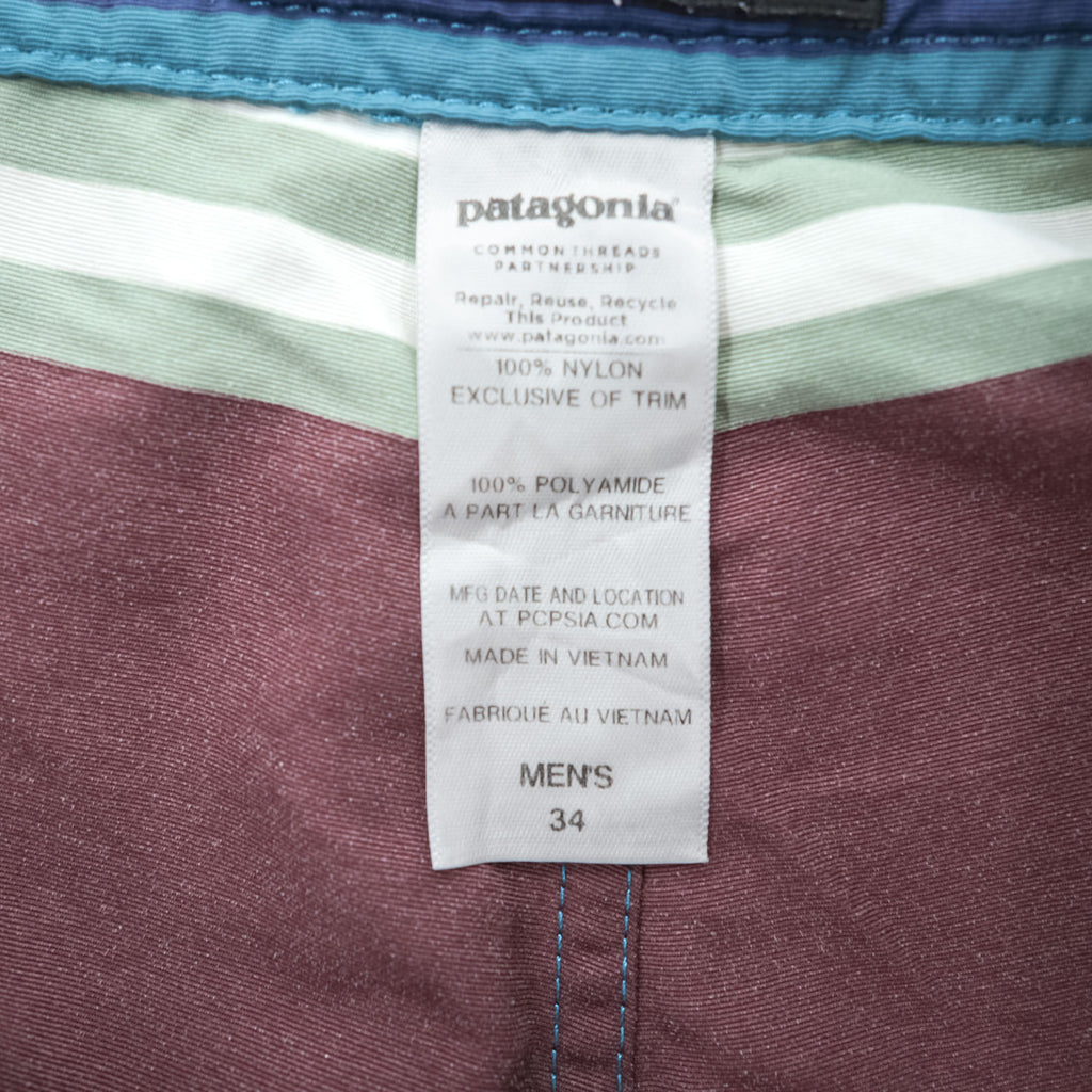 Patagonia ボードショーツ Wavefarer Board Shorts ナイロンショートパンツ ハーフパンツ L ボルドー ブルー グリーン マルチカラー ボーダー 86558