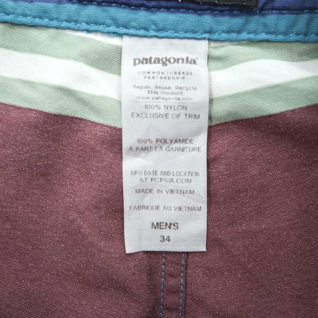 Patagonia ボードショーツ Wavefarer Board Shorts ナイロンショートパンツ ハーフパンツ L ボルドー ブルー グリーン マルチカラー ボーダー 86558