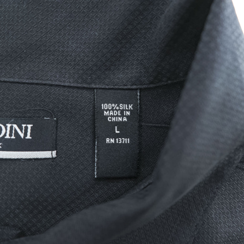 90年代 ヴィンテージ 100%シルク 半袖シャツ BRANDINI ブラック L ボックスシルエット 胸ポケット