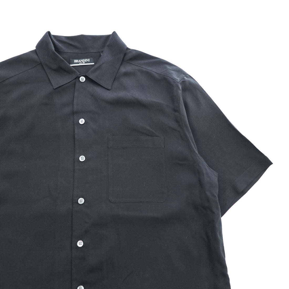 90年代 ヴィンテージ 100%シルク 半袖シャツ BRANDINI ブラック L ボックスシルエット 胸ポケット