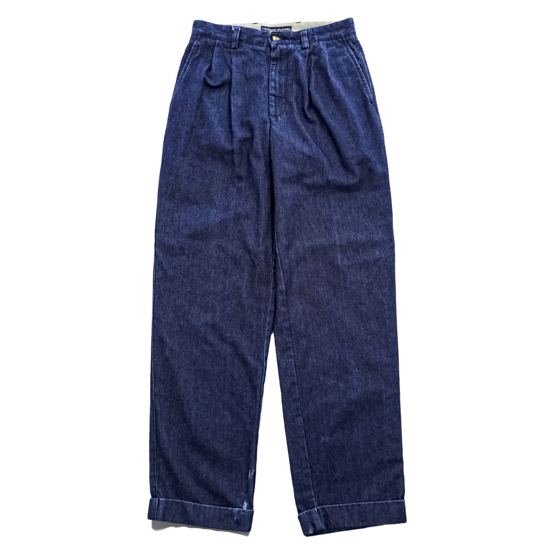 TOMMY HILFIGER 90年代 ヴィンテージ 2タック デニムスラックス パンツ W29 プリーツ ダブルカフス トラウザーズ テーパード