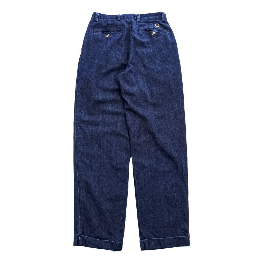 TOMMY HILFIGER 90年代 ヴィンテージ 2タック デニムスラックス パンツ W29 プリーツ ダブルカフス トラウザーズ テーパード