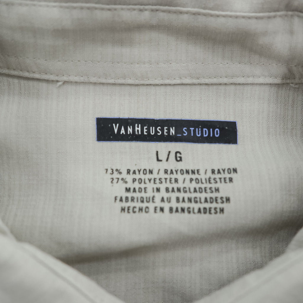 VAN HEUSEN STUDIO 00年代 ヴィンテージ 半袖 レーヨン シャツ L ベージュ ブラウン バイカラー