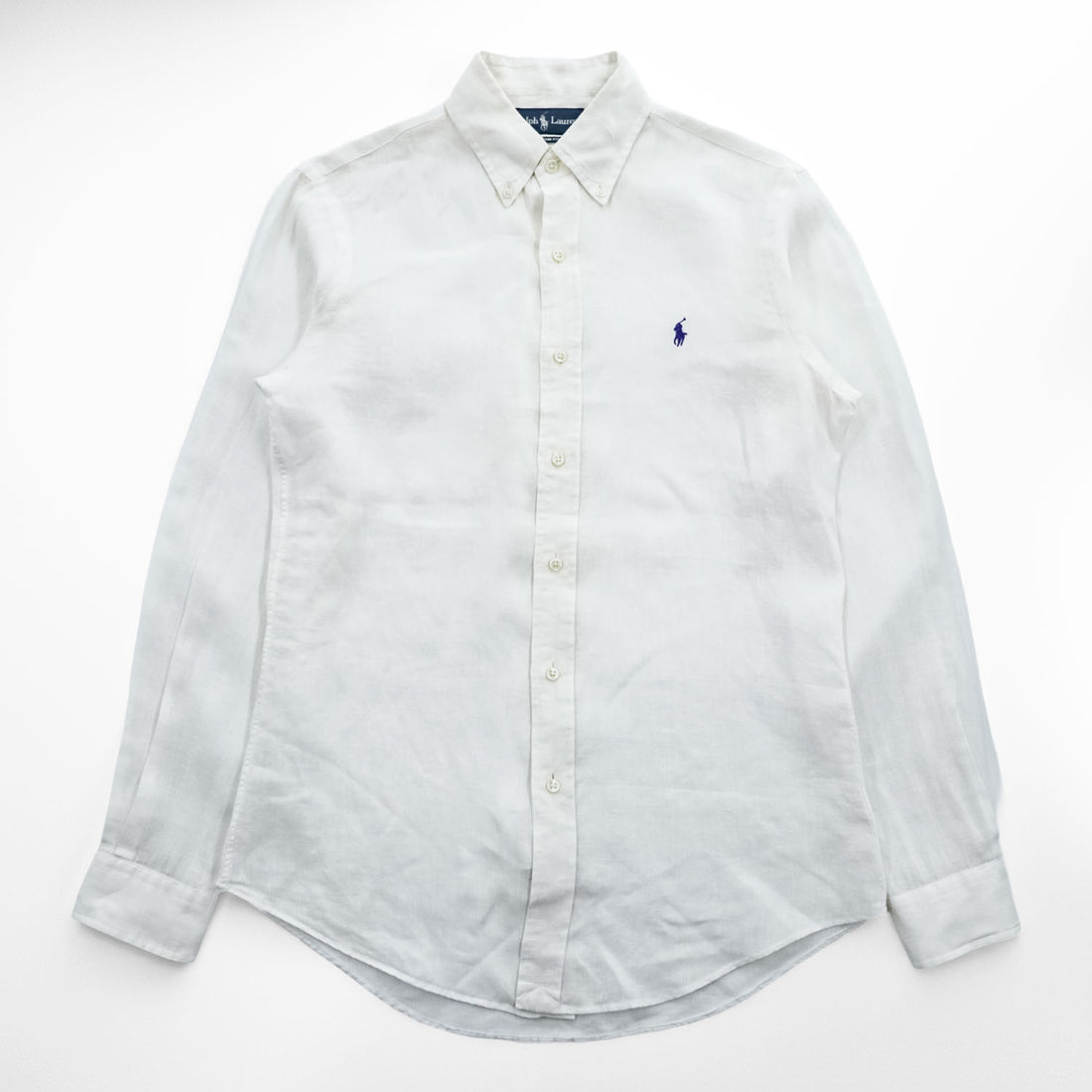 Polo Ralph Lauren 90年代 ヴィンテージ 長袖 シャツ S ホワイト スモールポニー ロゴ 刺繍 CUSTOM FIT ボタンダウン