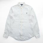 Polo Ralph Lauren 90年代 ヴィンテージ 長袖 シャツ S ホワイト スモールポニー ロゴ 刺繍 CUSTOM FIT ボタンダウン