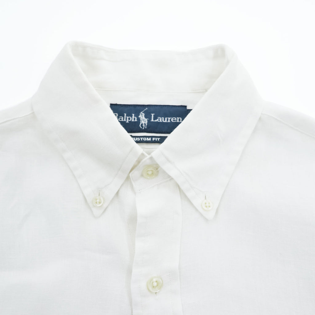 Polo Ralph Lauren 90年代 ヴィンテージ 長袖 シャツ S ホワイト スモールポニー ロゴ 刺繍 CUSTOM FIT ボタンダウン
