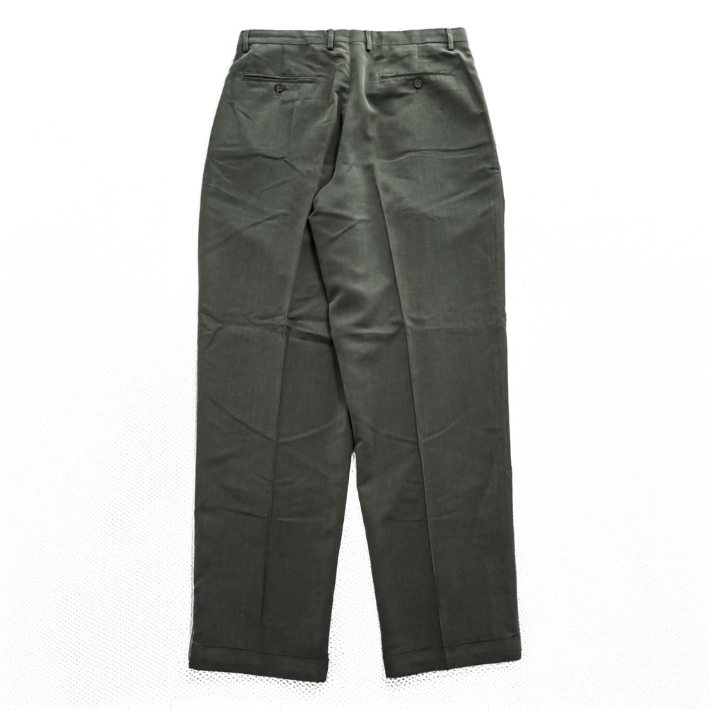 90年代 ヴィンテージ 2タック ワイド スラックス Claiborne W34 L32 オリーブ グレーグリーン プリーツ ダブルカフス テーパード パンツ