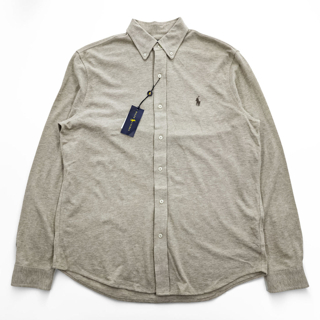 Polo Ralph Lauren 長袖 メッシュ シャツ L ベージュ FEATHER WEIGHT MESH 鹿の子 ボタンダウン 未使用品