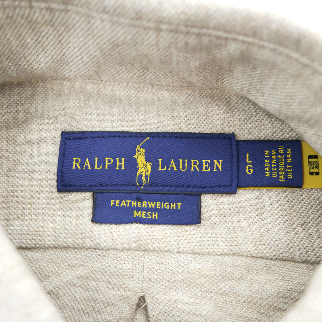 Polo Ralph Lauren 長袖 メッシュ シャツ L ベージュ FEATHER WEIGHT MESH 鹿の子 ボタンダウン 未使用品