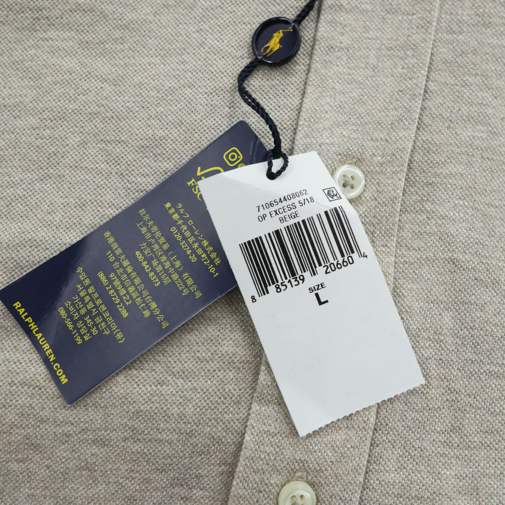 Polo Ralph Lauren 長袖 メッシュ シャツ L ベージュ FEATHER WEIGHT MESH 鹿の子 ボタンダウン 未使用品