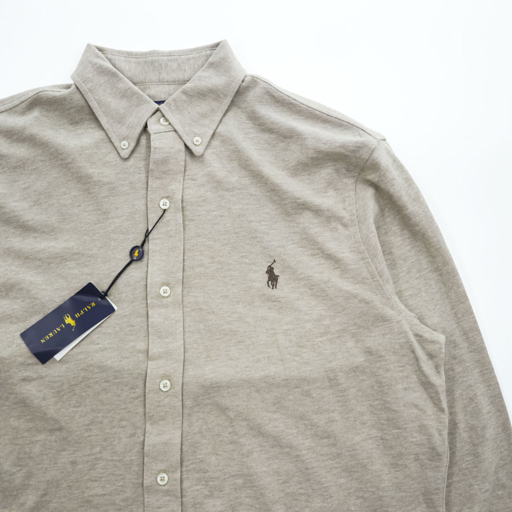 Polo Ralph Lauren 長袖 メッシュ シャツ L ベージュ FEATHER WEIGHT MESH 鹿の子 ボタンダウン 未使用品